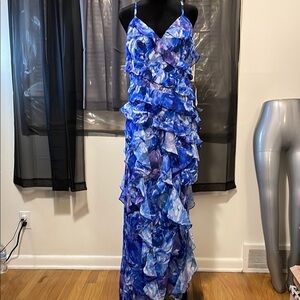 Eliza J Blue Ruffled Mermaid Gown